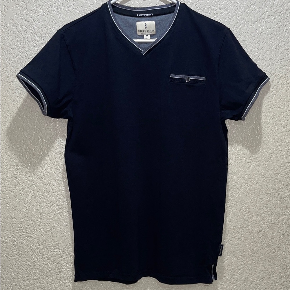 Navy V-Neck Men's Shirt with Pocket
